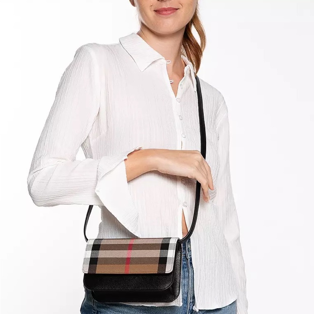 Burberry MX Checkered Crossbody Bag With Gold-tone Hardware In Black/Multicolors